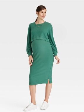 Isabel Maternity by Ingrid & Isabel Emerald Green Rib-Knit Midi Dress